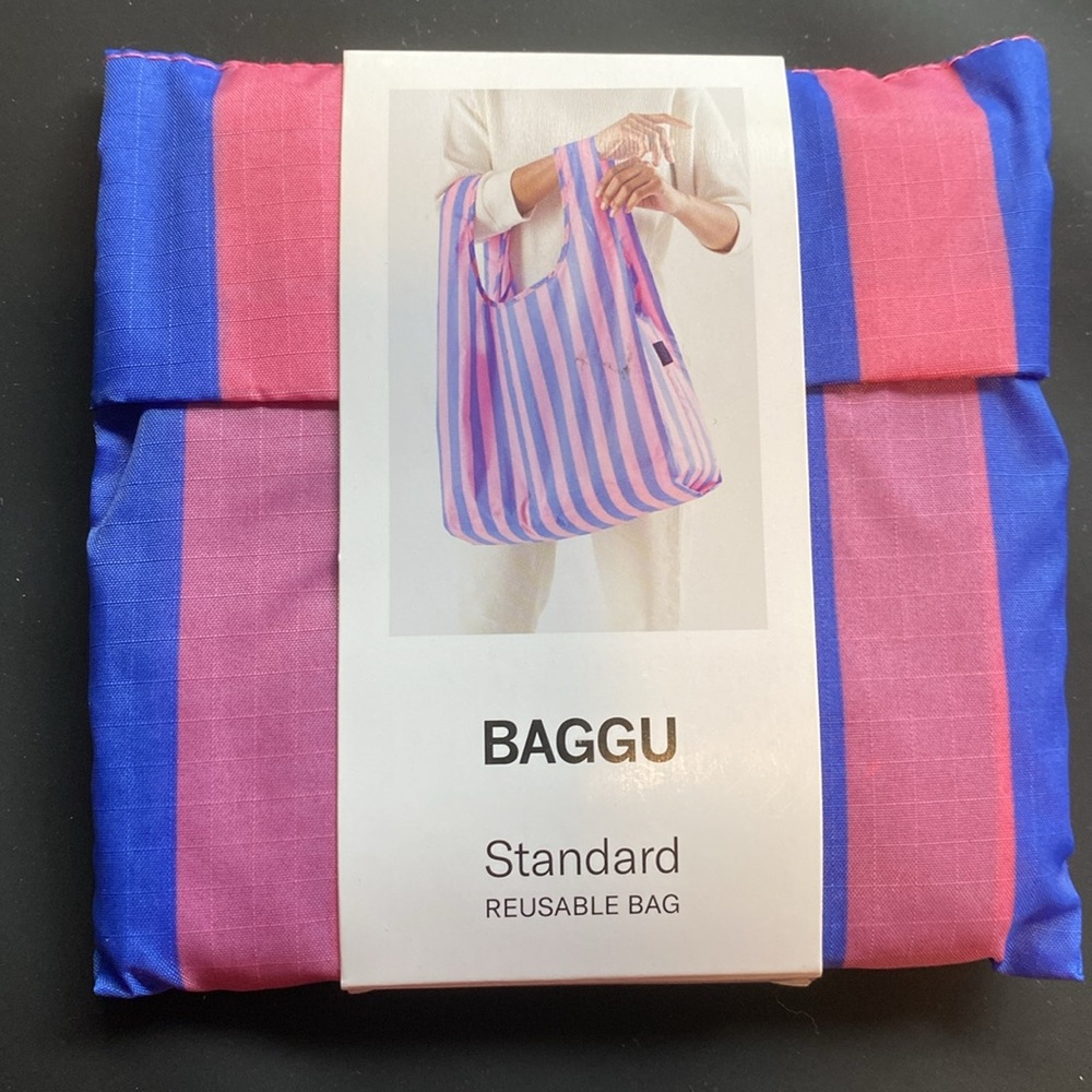 BAGGU BLUE PINK AWNING STRIPE Standard Size Bag